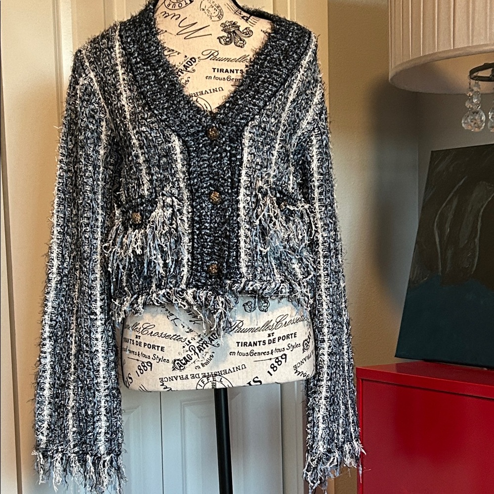 NWOT Cropped Blue and White Women's Cardigan by Vici Collection